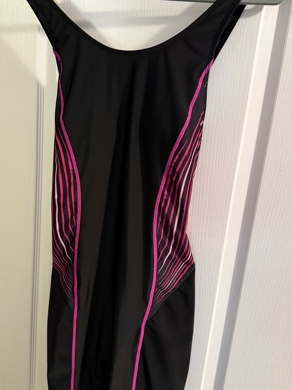 Black One-Piece Swimsuit with Pink Stripe Accents